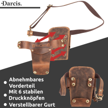 Darcis Friseurtasche Braun - Extra groß aus echtem Rindsleder - Individuell verstellbarer Gurt - Robuste Scherentasche mit festen Druckknöpfen - Vintage Style