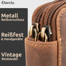 Darcis Federmäppchen Leder Braun - Stifteetui aus hochwertigem Rindsleder mit 33 Schlaufen - Handgefertigtes Mäppchen - Leder Etui - Stiftemappe Vintage