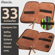 Darcis Federmäppchen Leder Braun - Stifteetui aus hochwertigem Rindsleder mit 33 Schlaufen - Handgefertigtes Mäppchen - Leder Etui - Stiftemappe Vintage