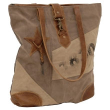 Sunsa Handcrafted 51694 Vintage Schultertasche aus Canvas und Leder für Damen