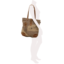 Sunsa Handcrafted 51694 Vintage Schultertasche aus Canvas und Leder für Damen