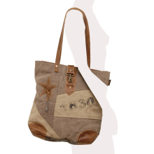 Sunsa Handcrafted 51694 Vintage Schultertasche aus Canvas und Leder für Damen