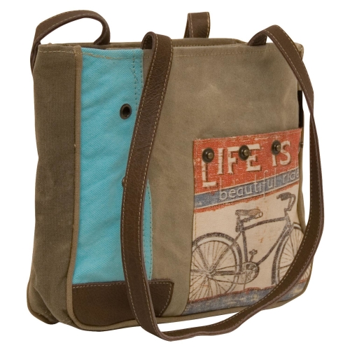 Sunsa Original 51903 Vintage Schultertasche aus Canvas und Leder für Damen