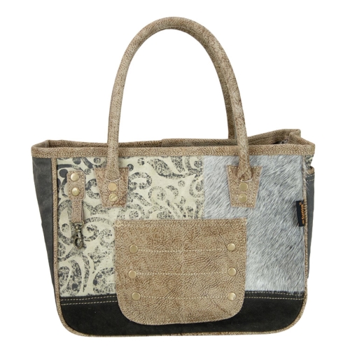 Sunsa Vintage 51912 Handtasche aus Canvas, Leder und Fell für Damen