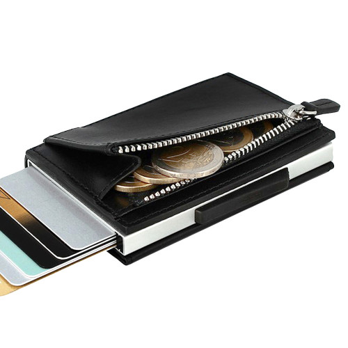 Ögon Cascade Zipper Wallet Kartenetui RFID-safe mit Münzfach Schwarz-Aluminium